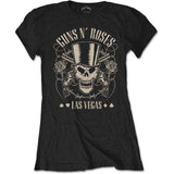 Guns N Roses Woman's T Shirt - Top Hat Skull & Pistols LV