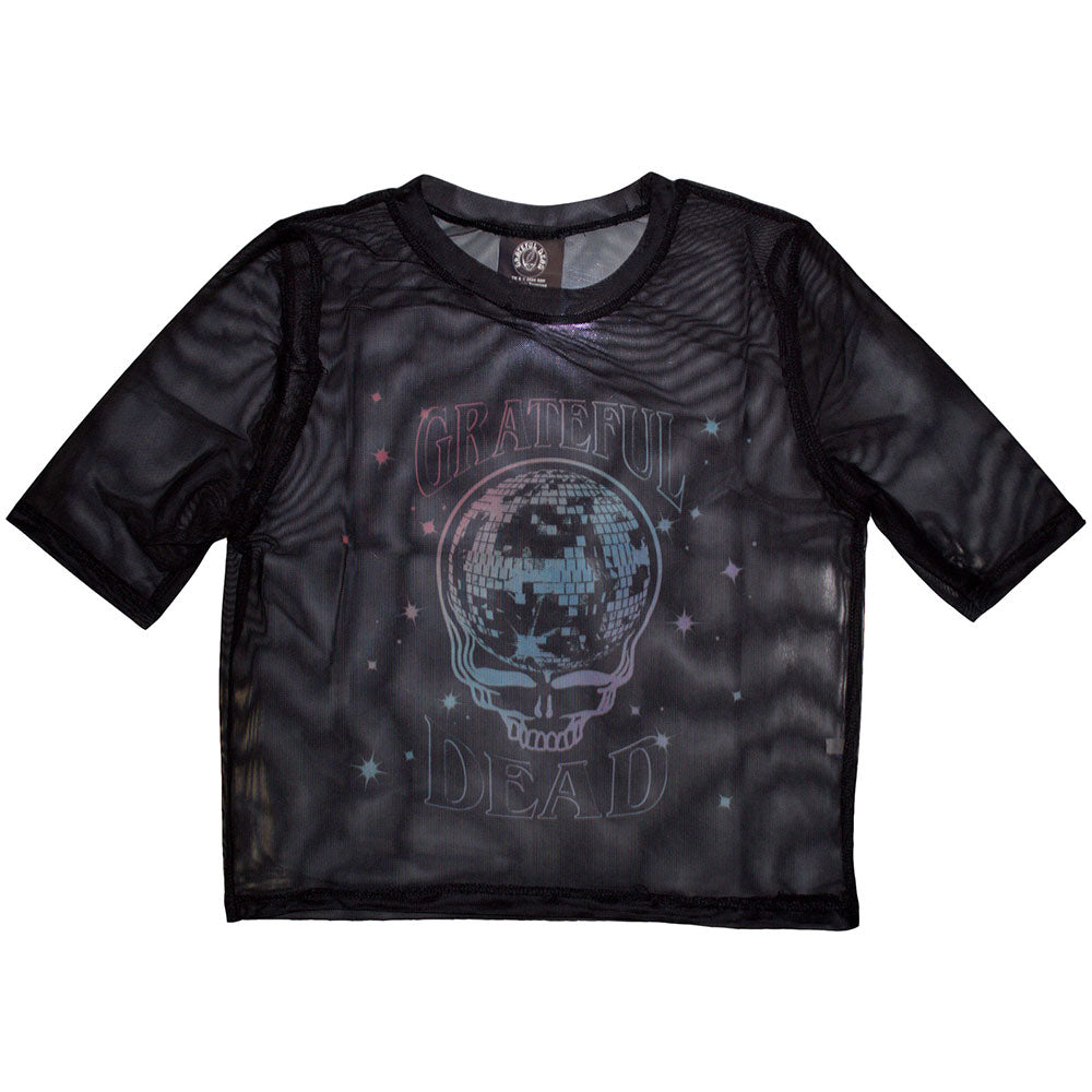 Grateful Dead Women's Mesh Short Sleeve Crop Top - Stealy Glitter Ball