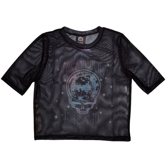 Grateful Dead Women's Mesh Short Sleeve Crop Top - Stealy Glitter Ball