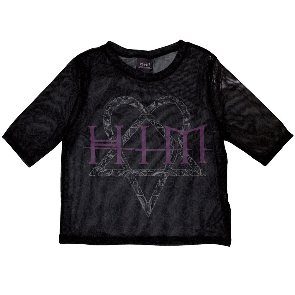 HIM Women's Mesh Short Sleeve Crop Top - Heartagram & Logo
