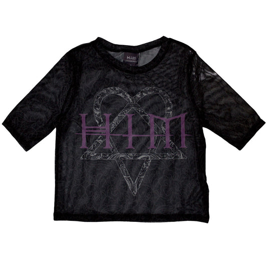 HIM Women's Mesh Short Sleeve Crop Top - Heartagram & Logo