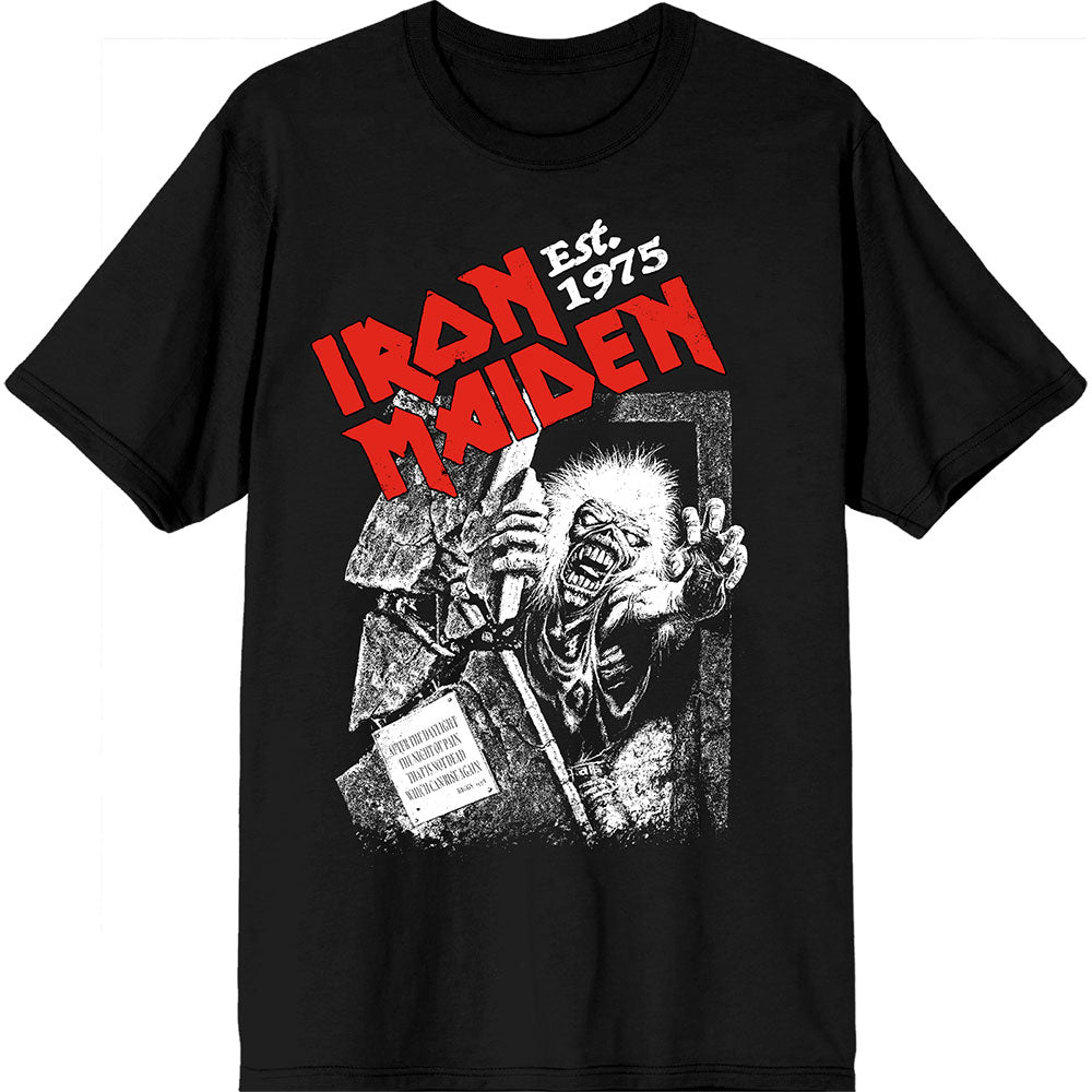 Iron Maiden T Shirt - Est. 1975 No Prayer Grave Red Logo | Buy Now For 24.99