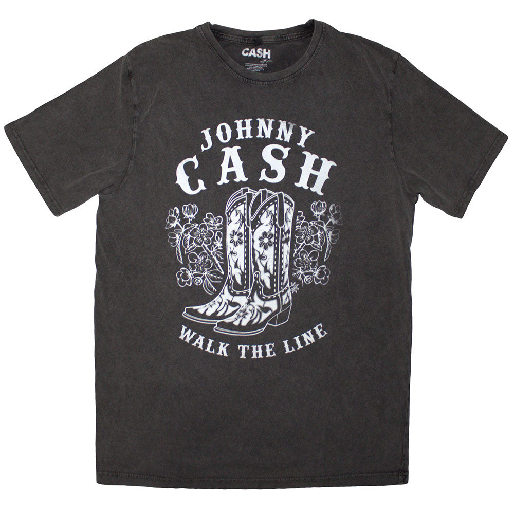 Johnny Cash T Shirt - Walk The Line Boots Stone Wash | Buy Now For 24.99
