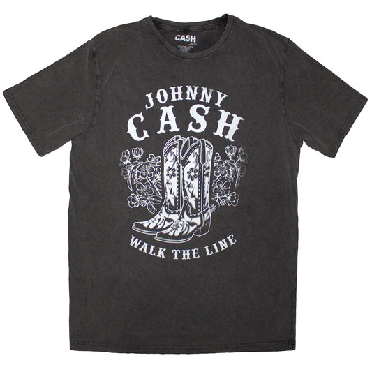 Johnny Cash T Shirt - Walk The Line Boots Stone Wash | Buy Now For 24.99