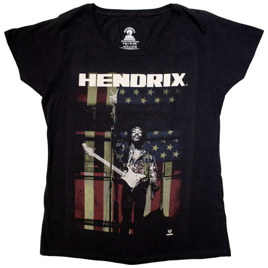 Jimi Hendrix Woman's T Shirt - Peace Flag Scoop Neck