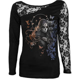 GOTHIC GRACE - Lace One Shoulder Top Black