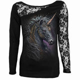 CELTIC UNICORN - Lace One Shoulder Top Black