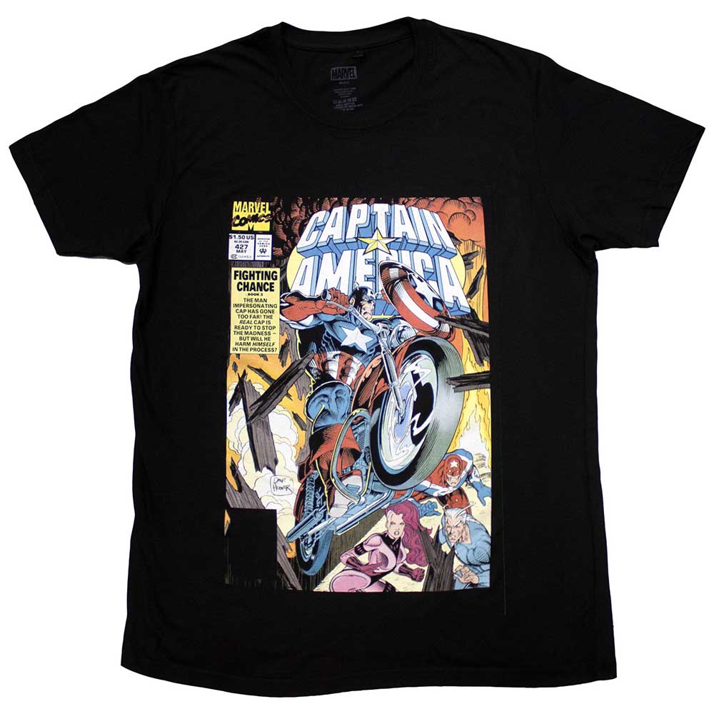Marvel Comics T Shirt - Captain America Wheel Comic Cover