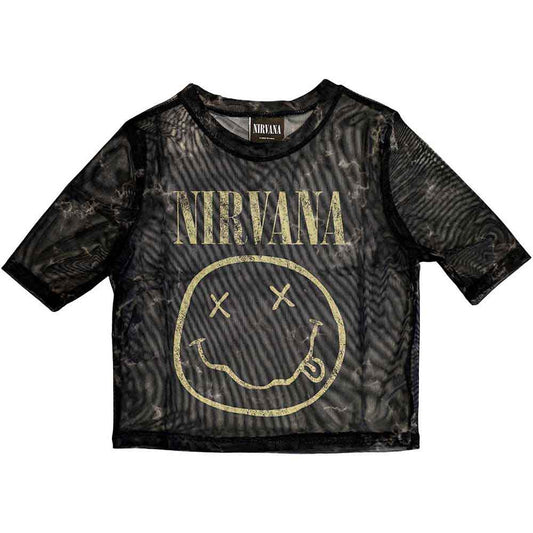 Nirvana Women's Short Sleeve Crop Top - Yellow Happy Face | Buy Now For 24.99