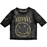 Nirvana Women's Short Sleeve Crop Top - Yellow Happy Face | Buy Now For 24.99