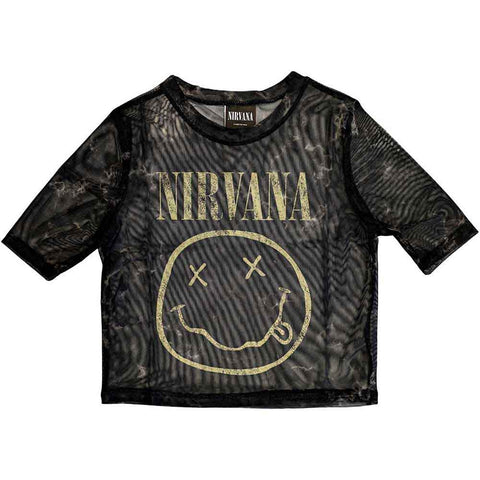 Nirvana Women's Short Sleeve Crop Top - Yellow Happy Face