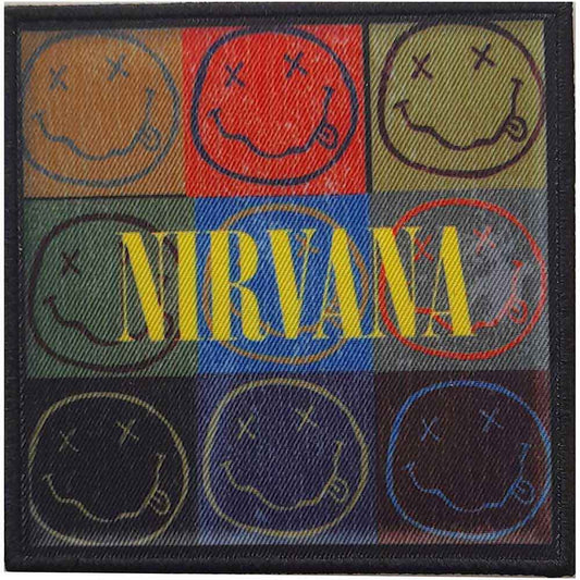 Nirvana Patches - Iron On - Distressed Happy Face Blocks