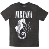 Nirvana T Shirt - Seahorse & Logo Mono Stone Wash | Buy Now For 24.99