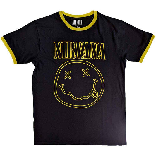 Nirvana T Shirt - Outline Happy Face Ringer