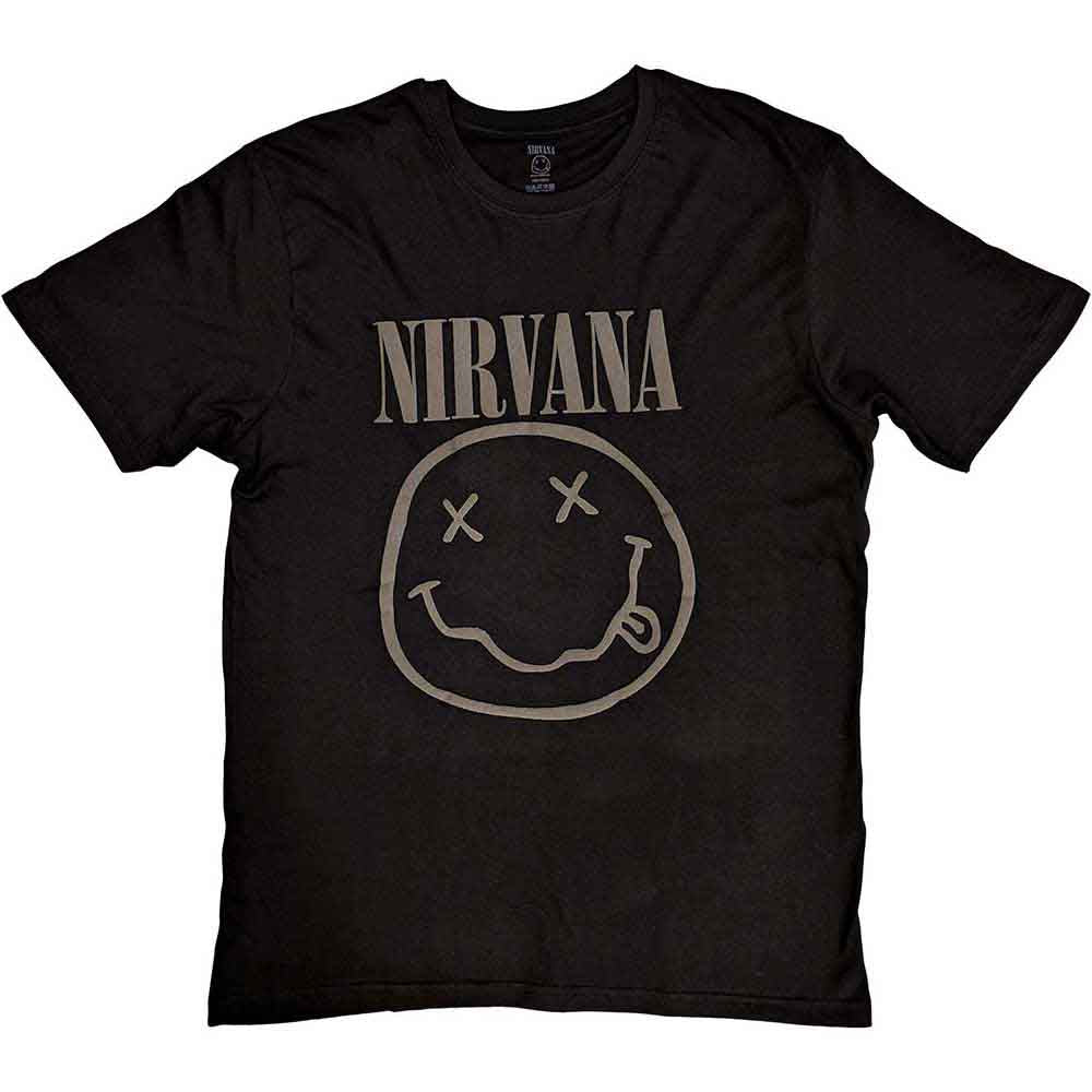 Nirvana T Shirt - Black Happy Face Hi-Build