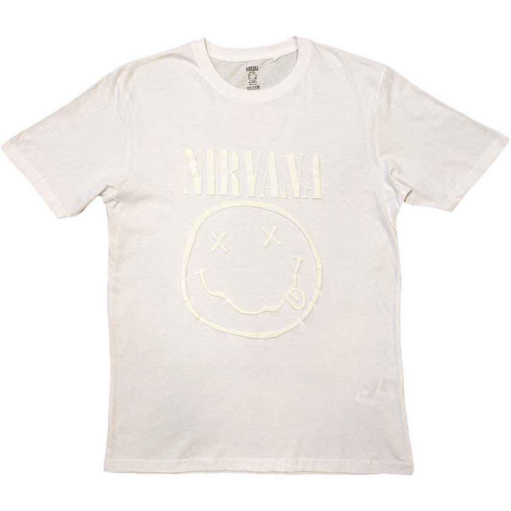 Nirvana T Shirt - White Happy Face Hi-Build
