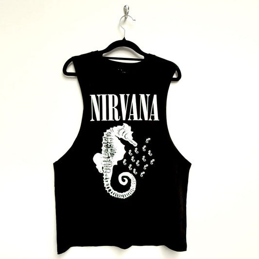 Nirvana Vest Top - Seahorse & Logo Mono | Buy Now For 24.99