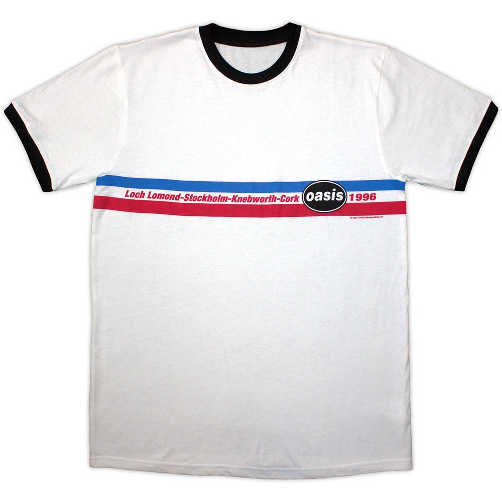 Oasis White T Shirt - 1996 Tour Horizontal Stripes Ringer