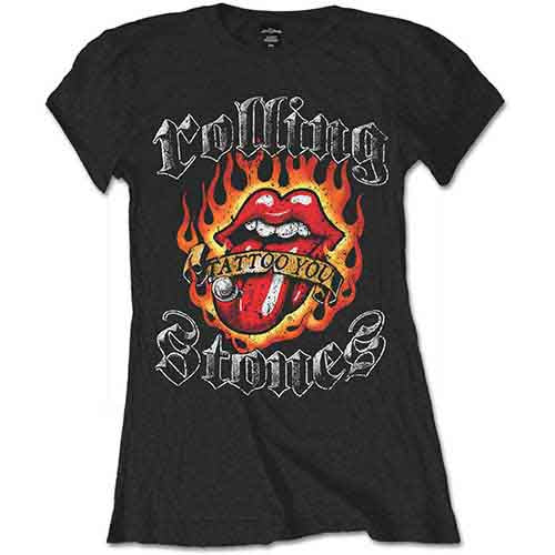 The Rolling Stones Women's T Shirt - Flaming Tattoo Tongue