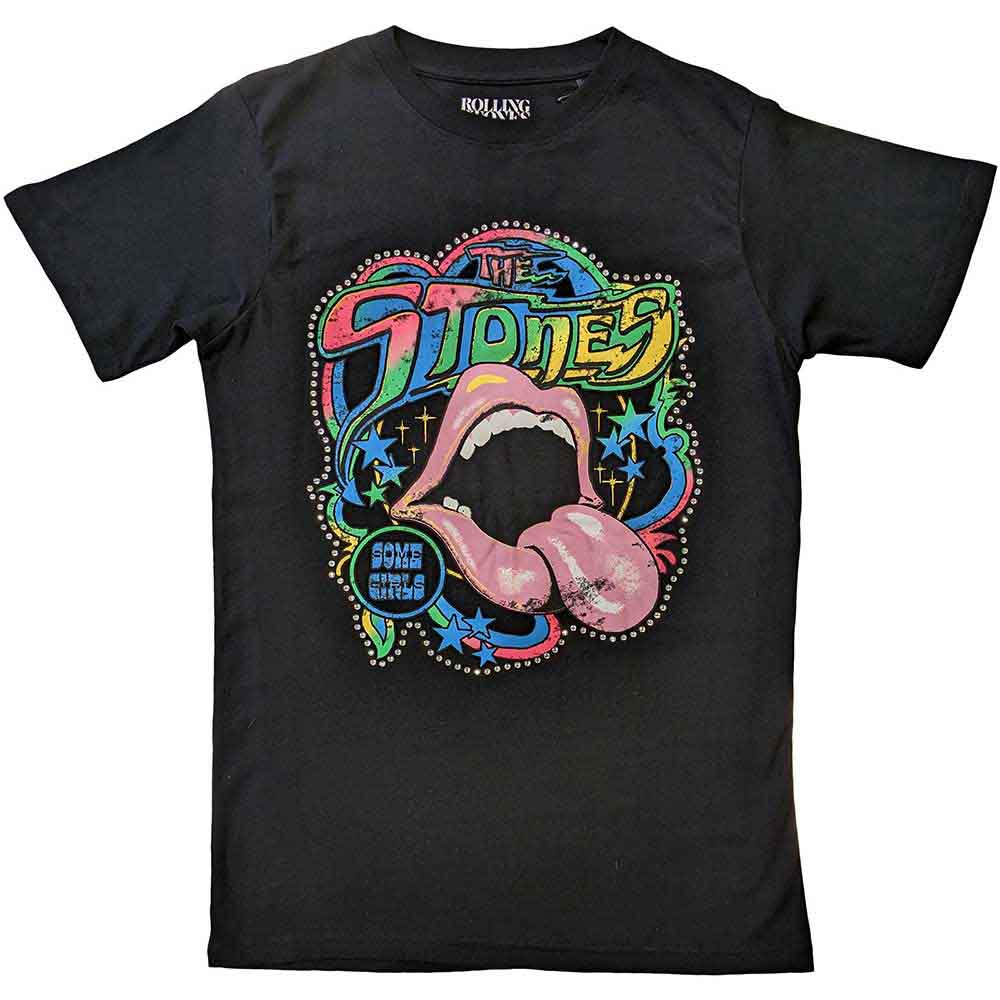 The Rolling Stones T Shirt - Some Girls Neon Tongue Diamante