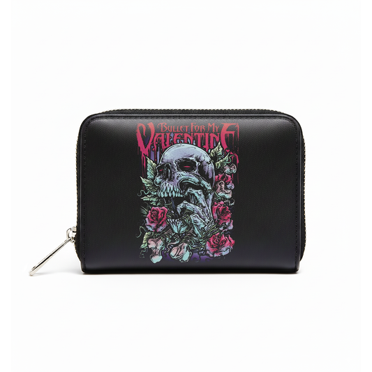 Rocksax Bullet For My Valentine Purse (Women's Bi-Fold Zipped Wallet) - Skull Red Eyes