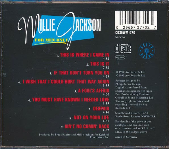 Millie Jackson  CD -  For Men Only