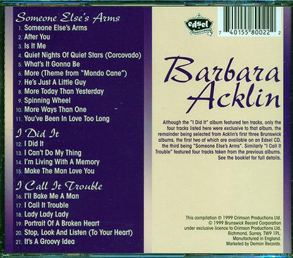 Barbara Acklin  CD -  Someone Else's Arms + I Did It + I Call It Trouble (21 tracks)