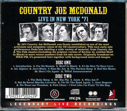 Country Joe McDonald  CD -  Live In New York '71 (2xCD) (remastered)