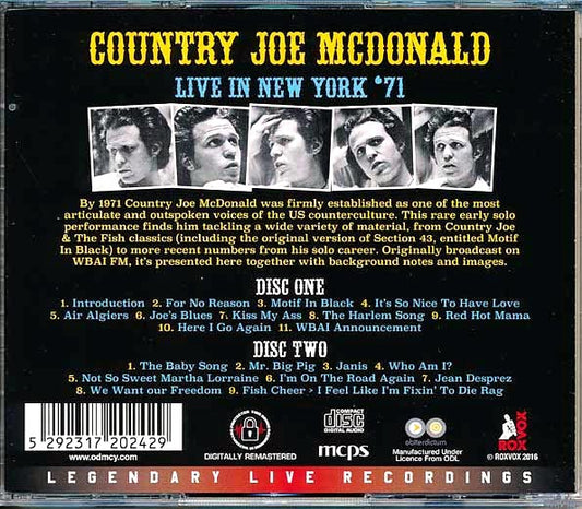 Country Joe McDonald  CD -  Live In New York '71 (2xCD) (remastered)