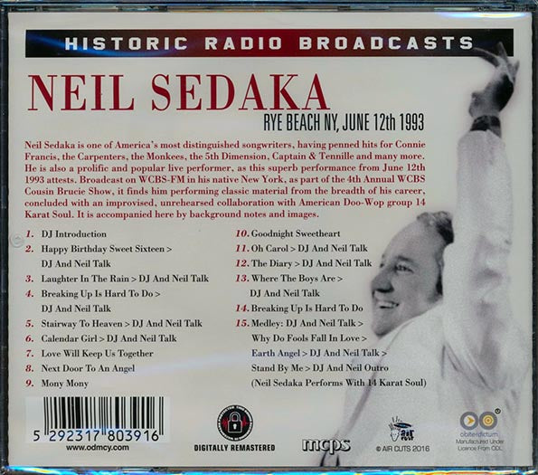 Neil Sedaka  CD -  Rye Beach NY, June 12th 1993 (remastered)
