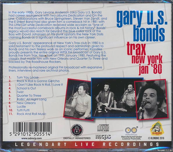 Gary US Bonds  CD -  Trax New York Jan '80 (remastered)