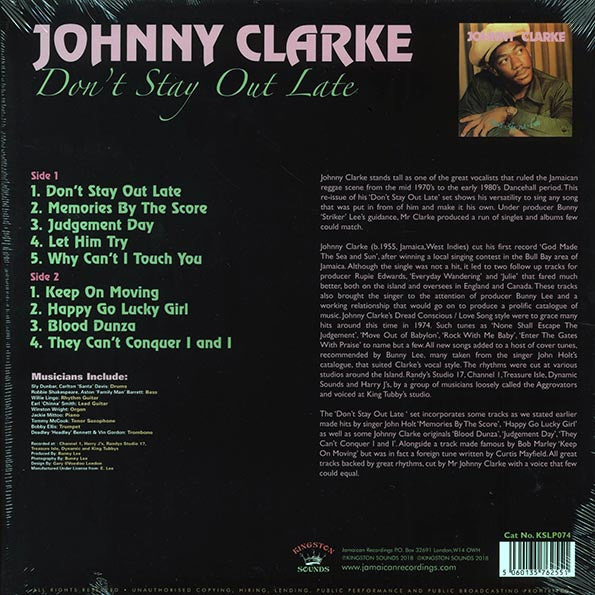 Johnny Clarke  LP -  Don't Stay Out Late (180g)