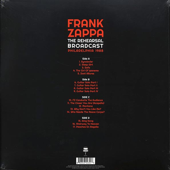 Frank Zappa  LP -  The Rehearsal Broadcast: Philadelphia 1988 (2xLP)