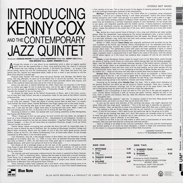 Kenny Cox & The Contempory Jazz Quintet  LP -  Introducing Kenny Cox & The Contempory Jazz Quintet (180g) (audiophile)