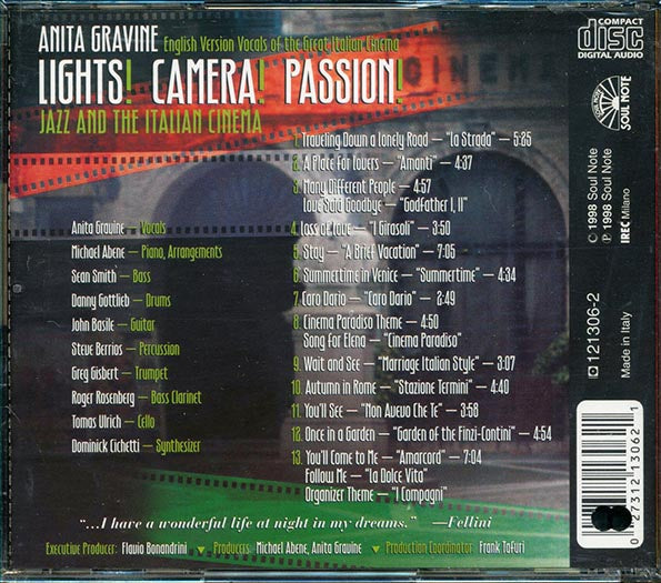 Anita Gravine  CD -  Lights! Camera! Passion!: Jazz And The Italian Cinema