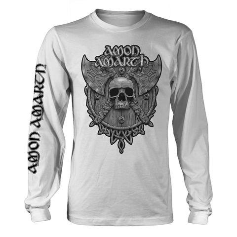 Amon Amarth Long Sleeve T Shirt - Grey Skull (White)