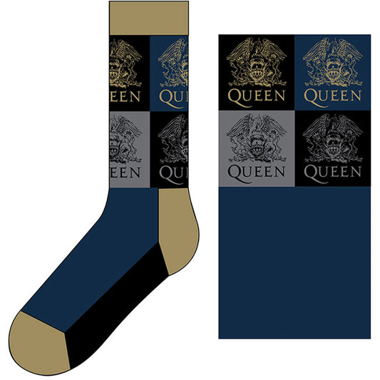 Queen Navy Socks - Crest Blocks